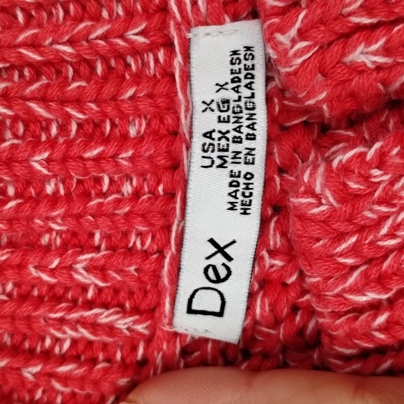 DEX women's X (12/14) reddish pink white slub flecks sweater long sleeve fringe - Picture 9 of 12